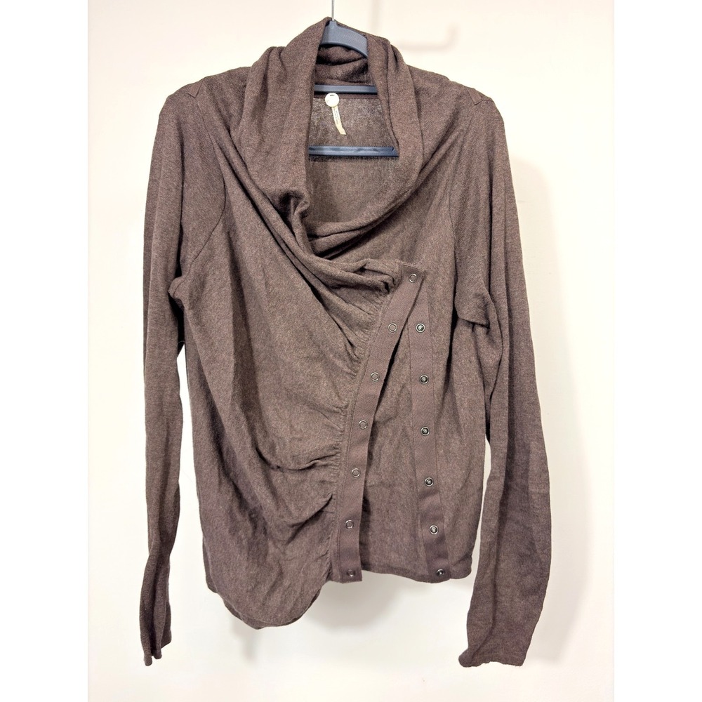 Margaret O'Leary Womens Brown Shawl Collar Asymmetrical Snap Front Cardigan L